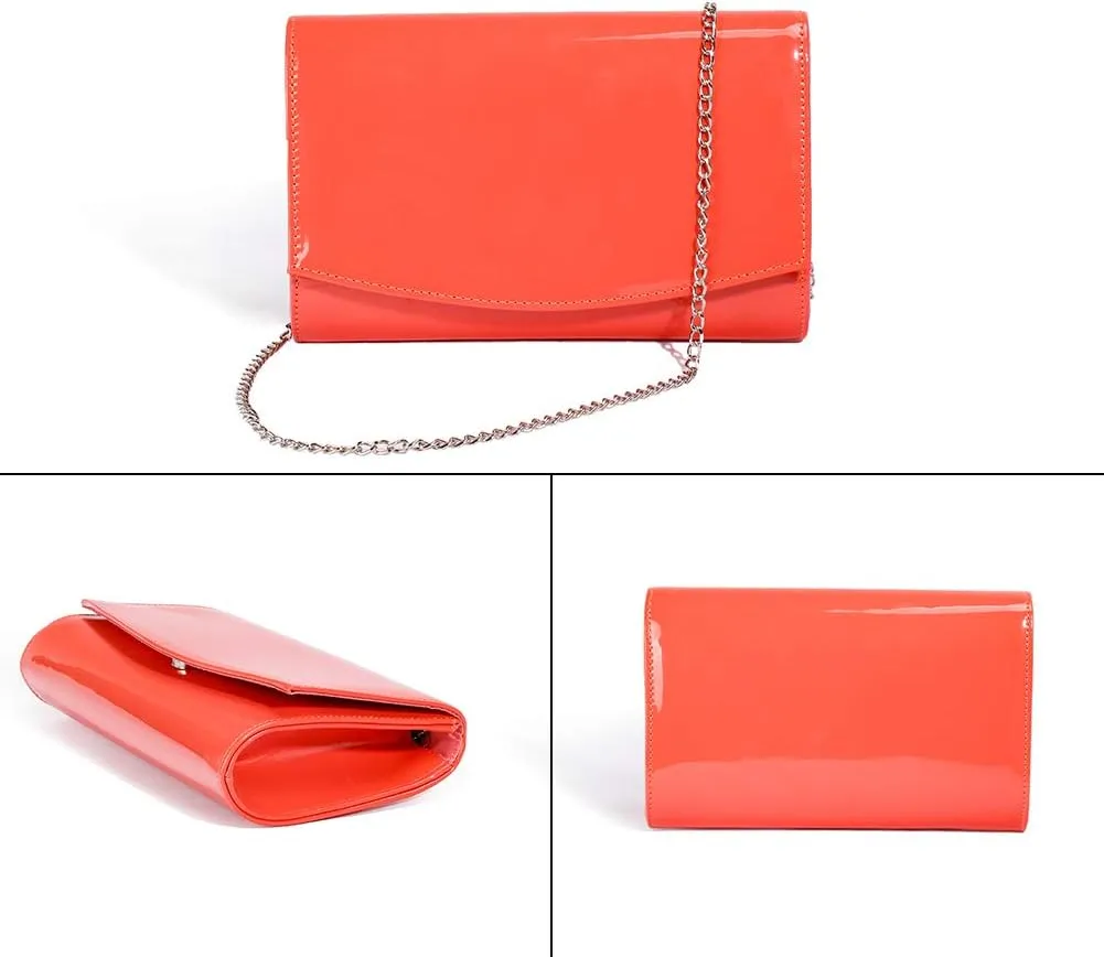 WALLYN'S Women Patent Leather Wallets Fashion Clutch Purses, Evening Bag Handbag Solid Color
