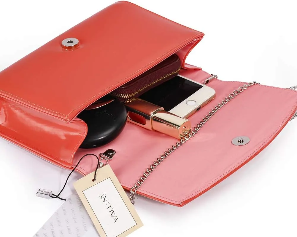 WALLYN'S Women Patent Leather Wallets Fashion Clutch Purses, Evening Bag Handbag Solid Color