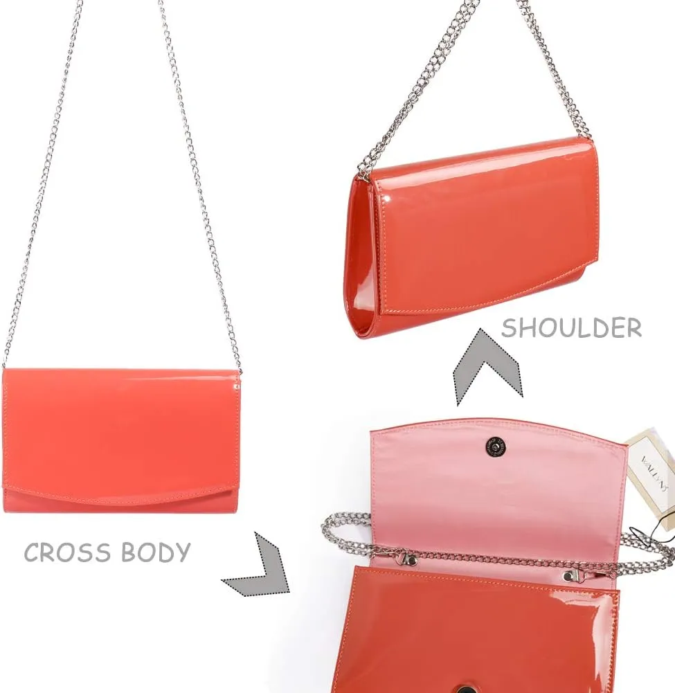 WALLYN'S Women Patent Leather Wallets Fashion Clutch Purses, Evening Bag Handbag Solid Color
