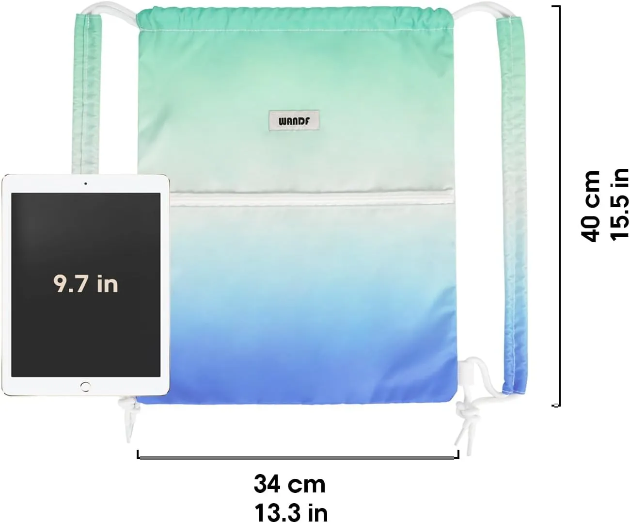 WANDF Drawstring Backpack Sports Gym Bag with Shoulder Pads Water Resistant String Bag Cinch Bag for Women Men (Blue-Green Gradient)