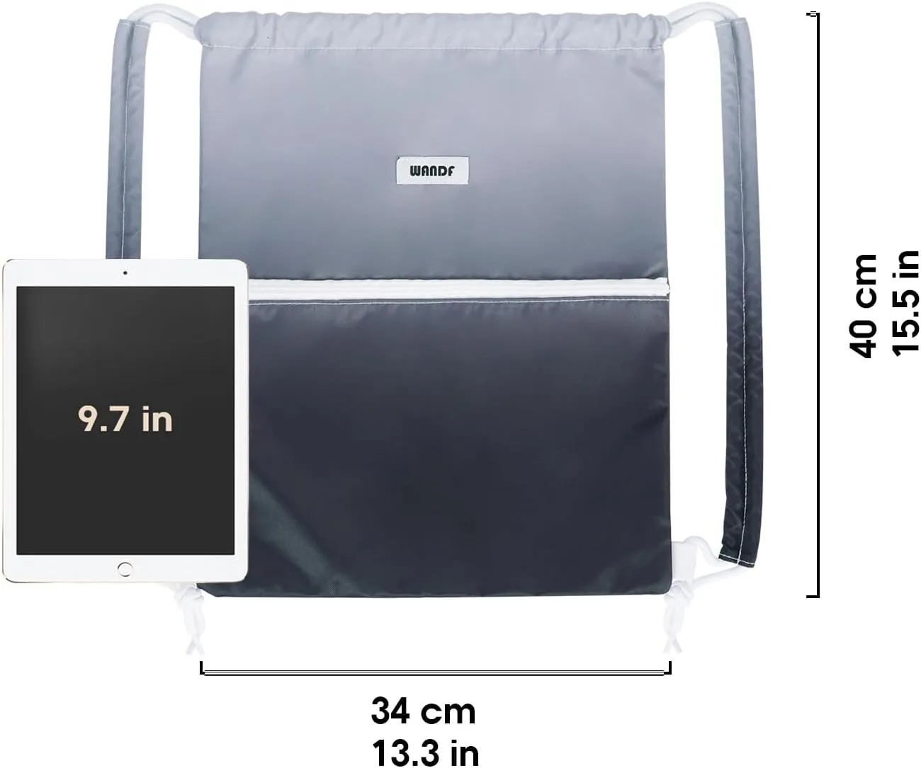 WANDF Drawstring Backpack Sports Gym Bag with Shoulder Pads Water Resistant String Cinch Bag for Women Men (Black Gradient)