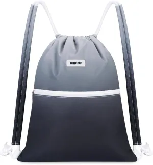 WANDF Drawstring Backpack Sports Gym Bag with Shoulder Pads Water Resistant String Cinch Bag for Women Men (Black Gradient)