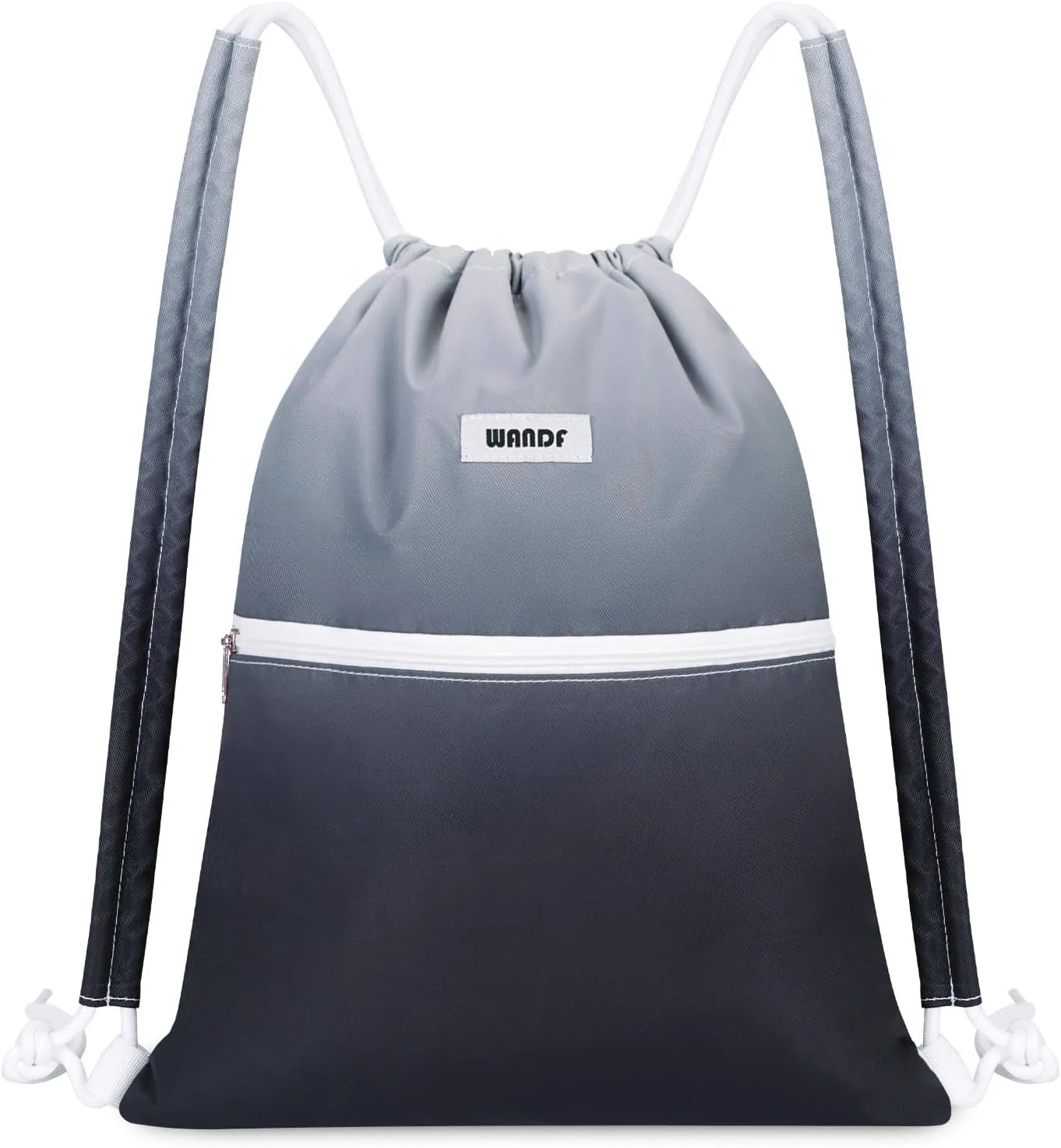 WANDF Drawstring Backpack Sports Gym Bag with Shoulder Pads Water Resistant String Cinch Bag for Women Men (Black Gradient)