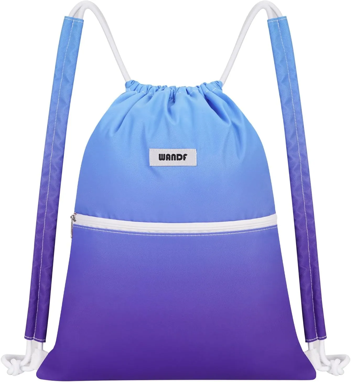 WANDF Drawstring Backpack Sports Gym Bag with Shoulder Pads Water Resistant String Cinch Bag for Women Men (Blue Gradient)