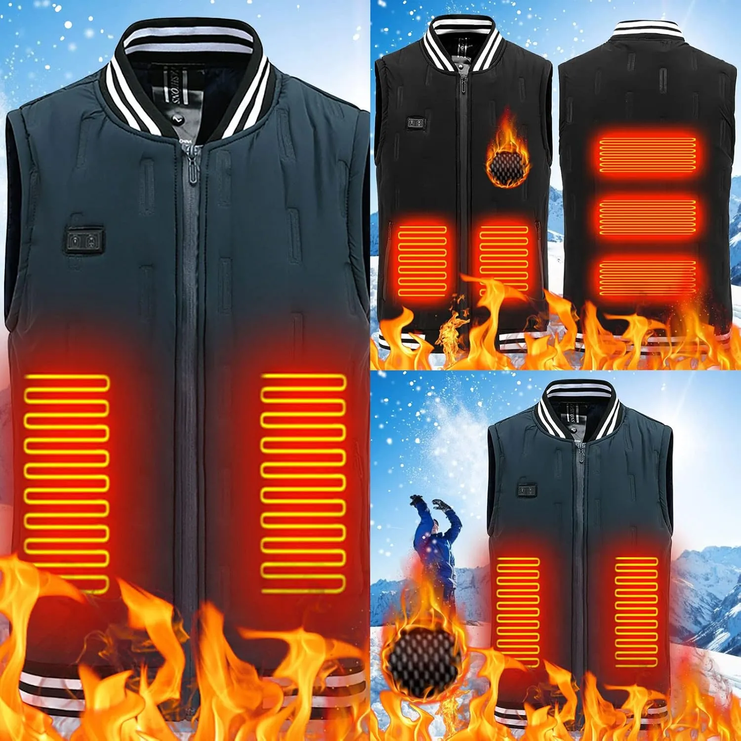 Warm Carbon Fiber Heating Vest Unisex Smart Electric Heated Vest Heated Bomber Jacket Lightweight Thermal Waistcoat