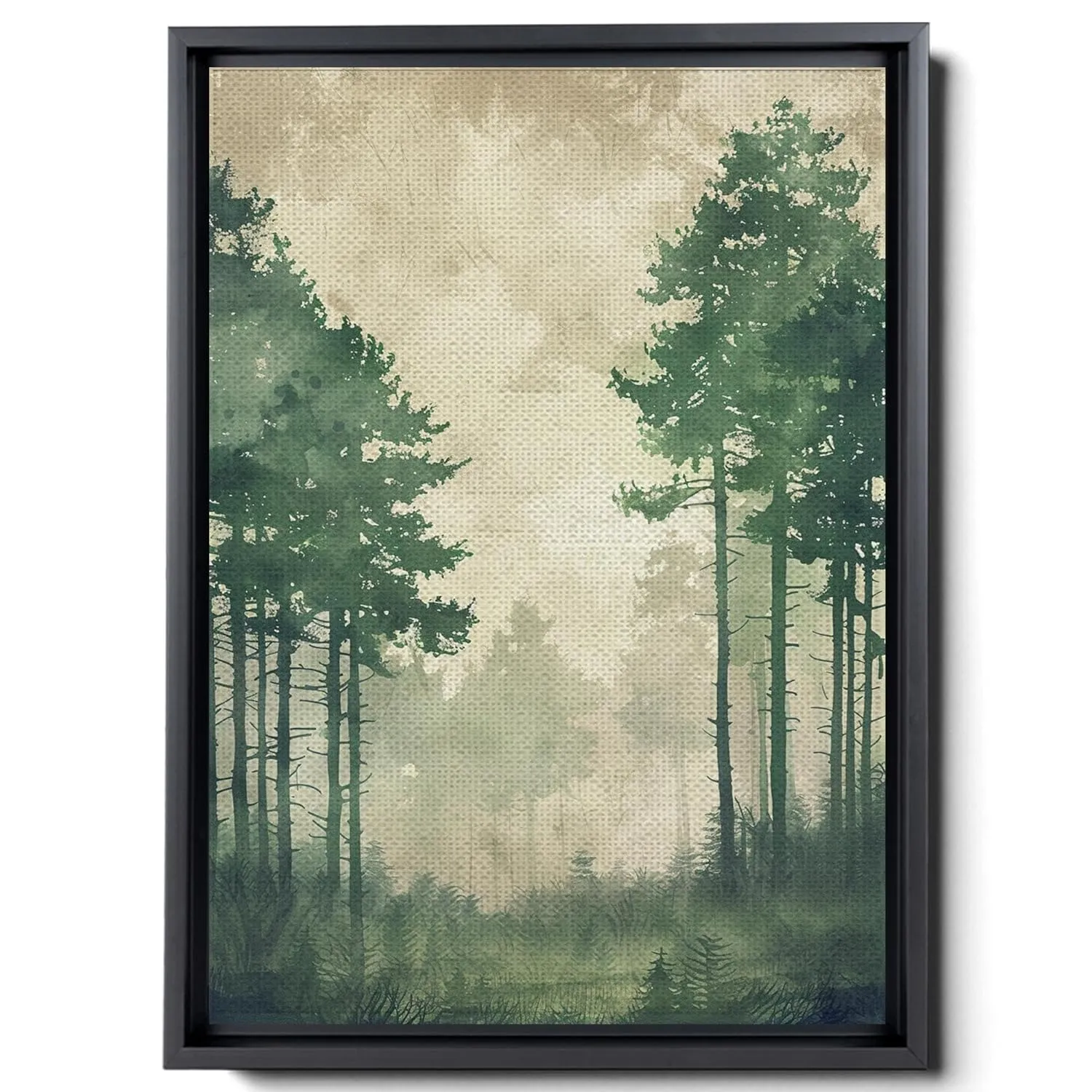 Watercolor A Woodland, In The Style Of Light Emerald And Light Beige, I Can'T Believe How Beautiful This Is, Bunnycore, Simple Designs, Canvas