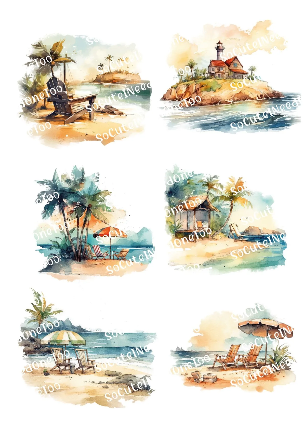 Watercolor Beach Life #2 Waterslide Decals
