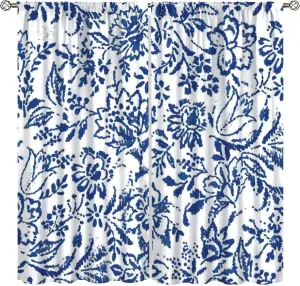 Watercolor Blackout Room Darkening Curtains Navy Blue Rod Pocket Thermal Insulated Energy Saving Window Curtains for Bedroom Living Room Decor 42x63in, Style-1