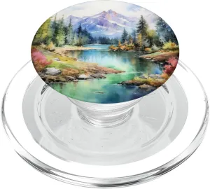 Watercolor Mountains Landscape Lake Nature PopSockets PopGrip for MagSafe