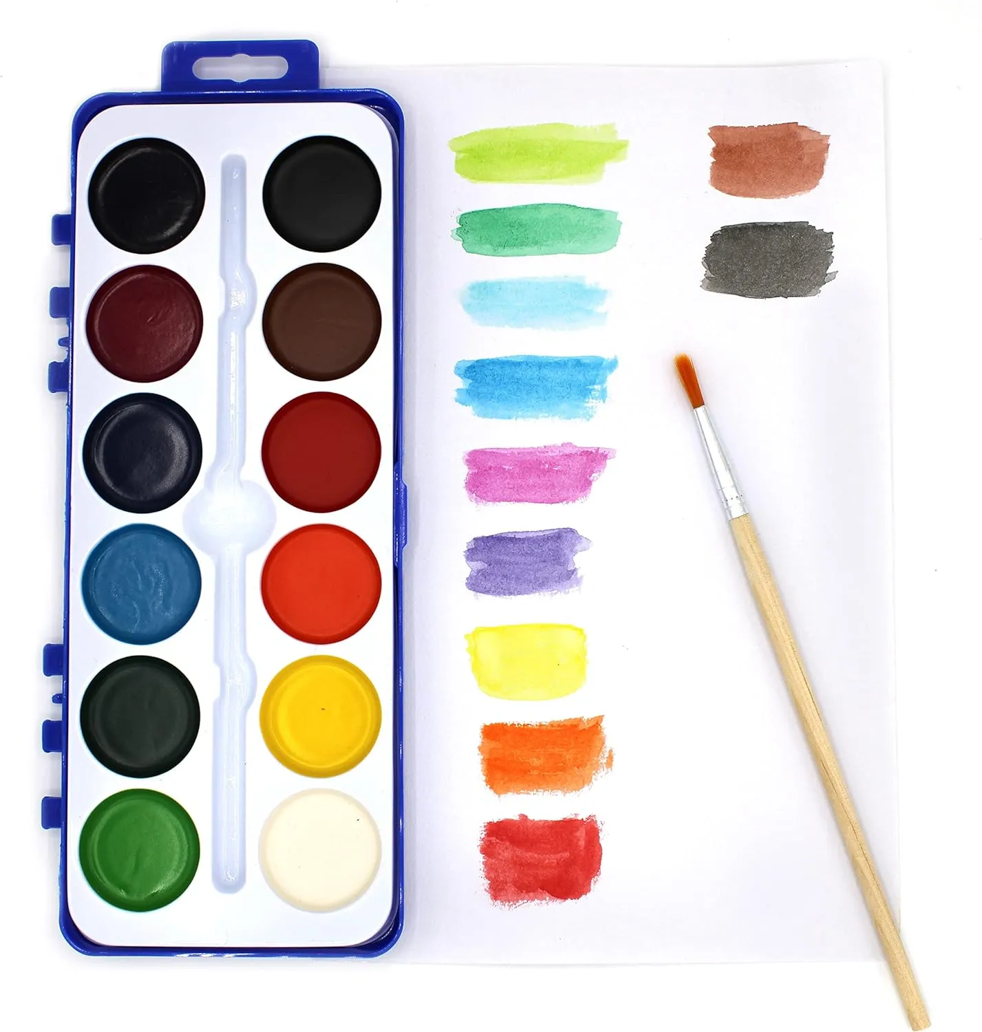 Watercolor Paint Pack with Wood Brushes 12 Washable Colors (1 Count (Pack of 36))