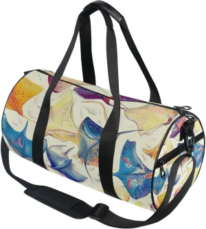Watercolor Stingrays Fish Cute Gym Duffle Bag Women Men Sports Fitness Bag for Travel Workout Gymnastics Dance Ballet