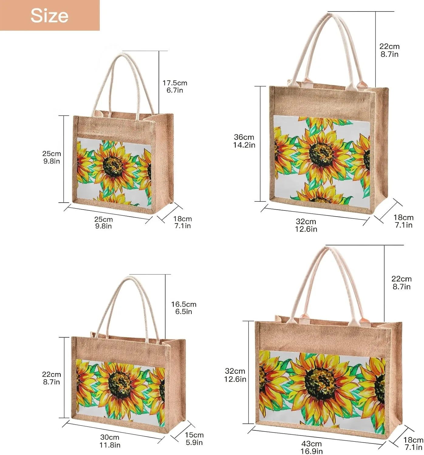 Watercolor Sunflowers Jute Tote Bag Jute Gift Bags with Handle Burlap Tote Bag Reusable Grocery Bags for Women