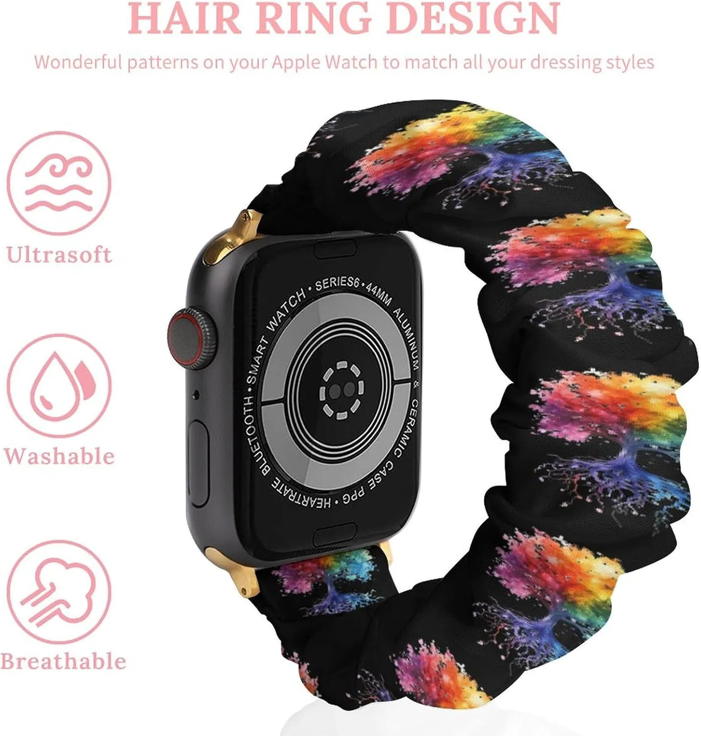 Watercolor Tree Colorful Fashion Watch Strap Scrunchies Wristbands Compatible With IWatch Series