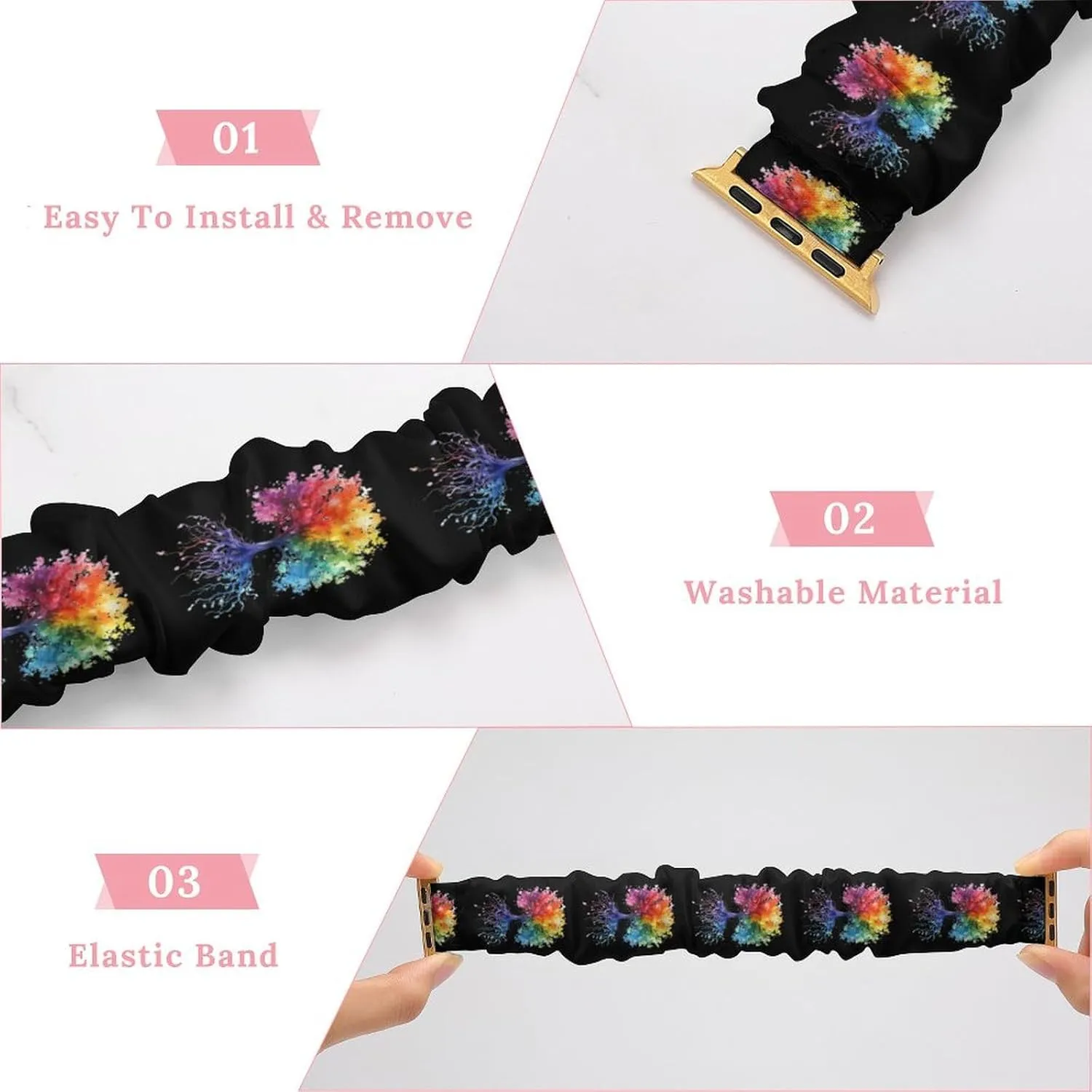 Watercolor Tree Colorful Fashion Watch Strap Scrunchies Wristbands Compatible With IWatch Series