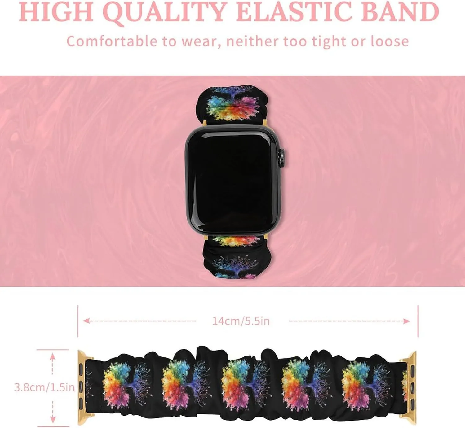 Watercolor Tree Colorful Fashion Watch Strap Scrunchies Wristbands Compatible With IWatch Series