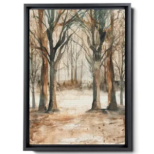 Watercolor Tree Forest, In The Style Of Light Emerald And Light Brown, Organic Material, Cute And Dreamy, Symmetrical Arrangements, Outdoor Scenes, Canvas Prints