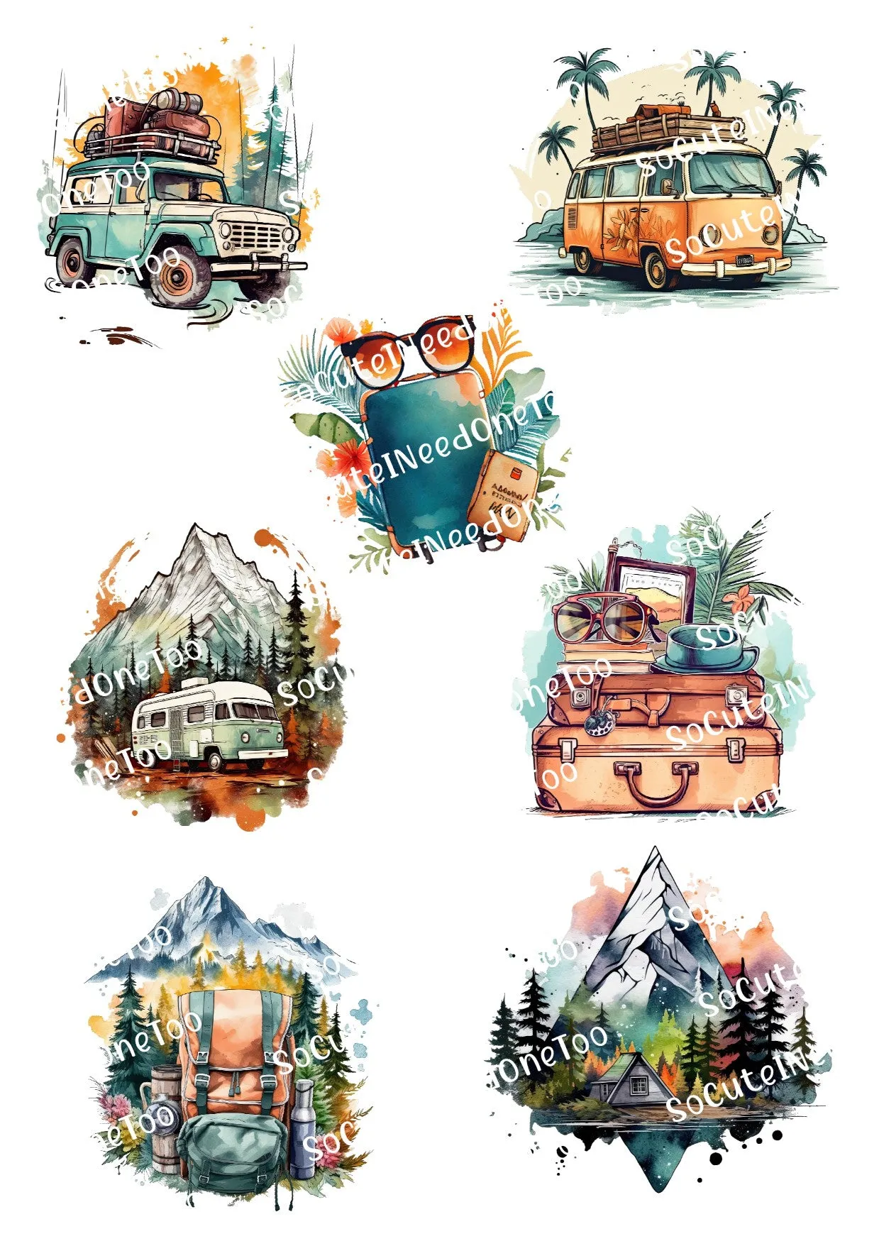 Watercolor Van Life Waterslide Decals