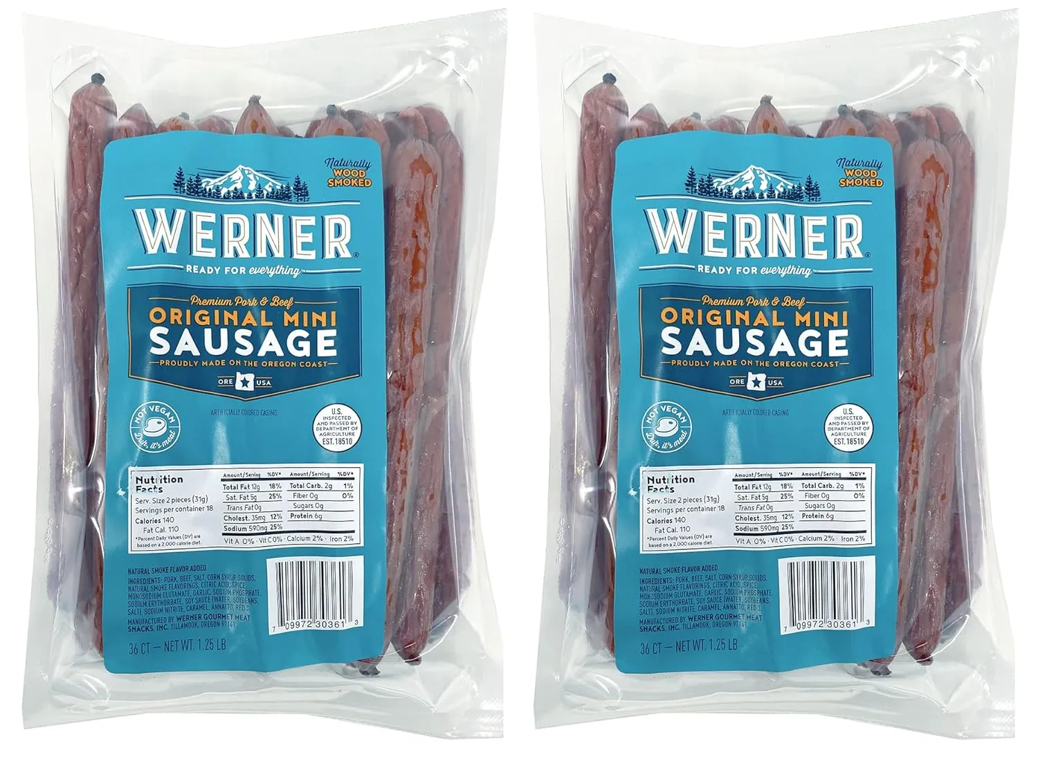 Werner Mini Sausage Sticks Pack of 72 – Bulk Meat Sticks 6” Sausage Sticks – Made in the USA