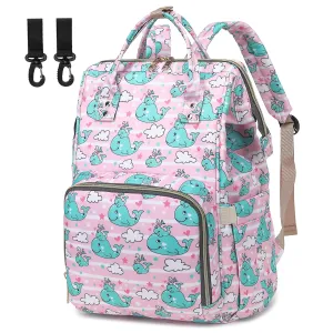 Whale Diaper Bag Backpack for Baby Girls, Mom Waterproof Large Nappy Bags for Women