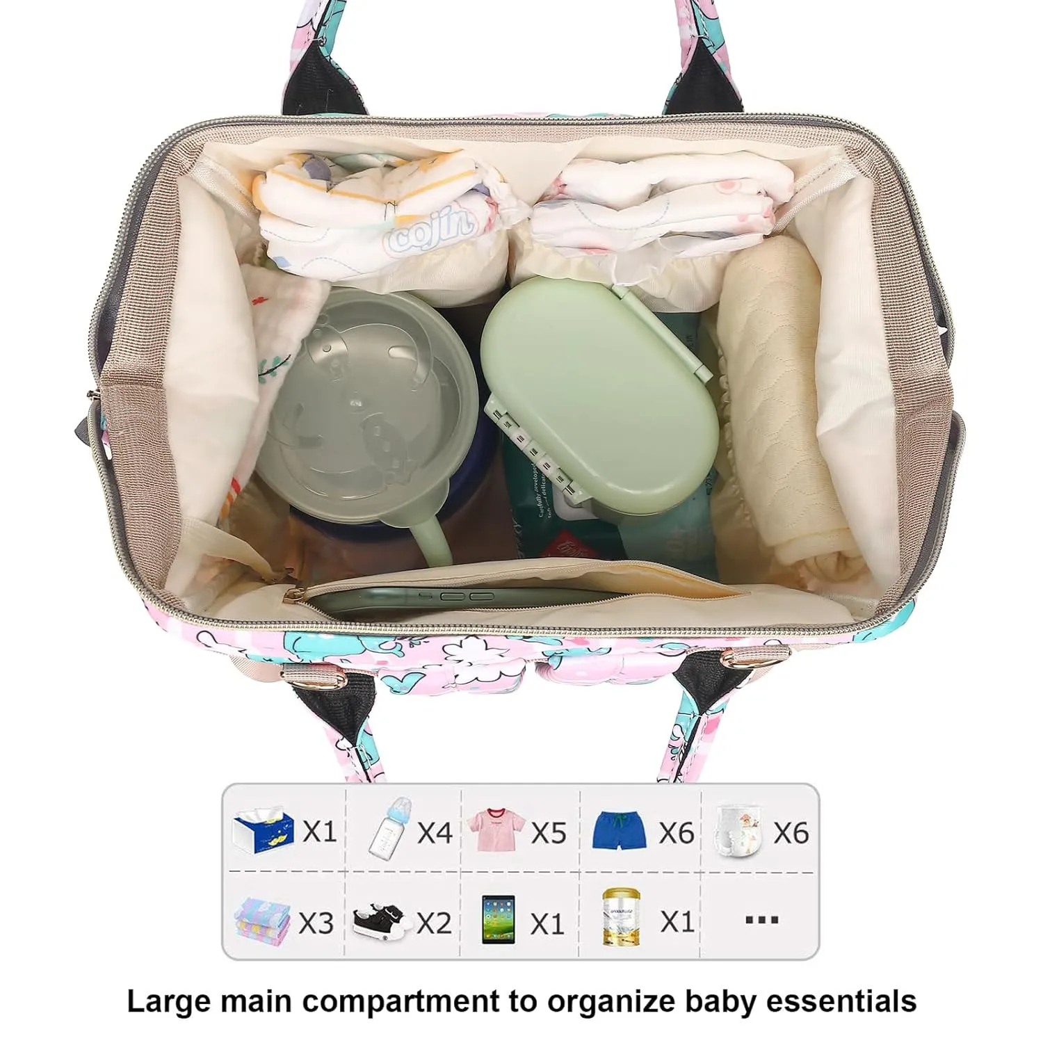 Whale Diaper Bag Backpack for Baby Girls, Mom Waterproof Large Nappy Bags for Women