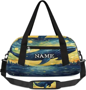 Whale Starry Sky 3d Visual Illusion Personalized Kids Duffel Bag Custom Gym Sports Duffle Bag Teen Travel Gymnastic Weekender Overnighter Bag Carry on Toe Bag for Boys & Girls