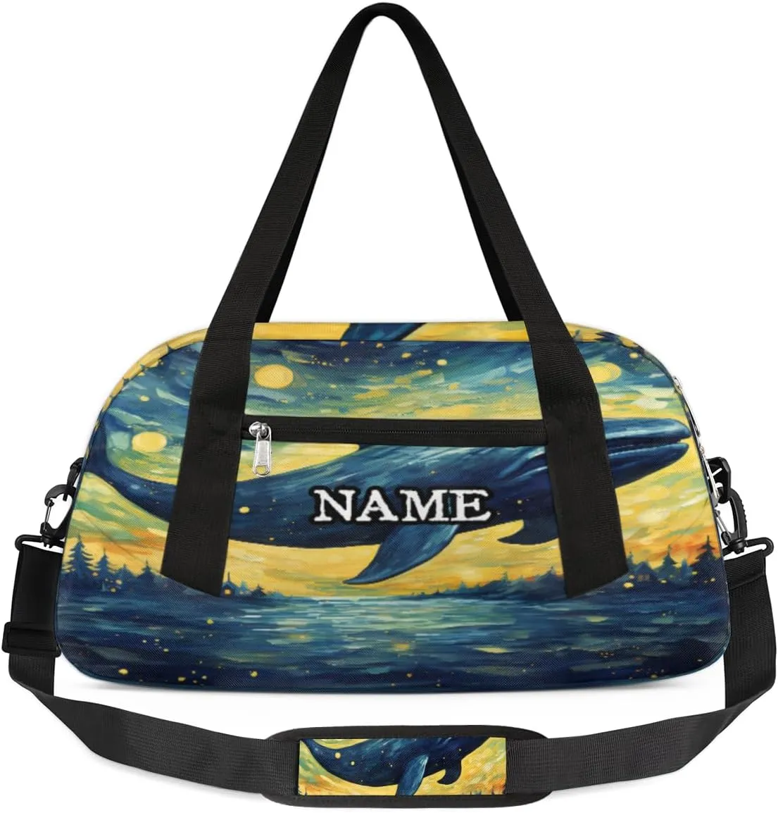 Whale Starry Sky 3d Visual Illusion Personalized Kids Duffel Bag Custom Gym Sports Duffle Bag Teen Travel Gymnastic Weekender Overnighter Bag Carry on Toe Bag for Boys & Girls