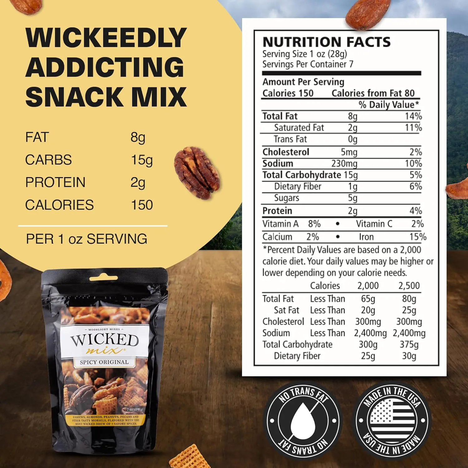 Wicked Mix Snack Mix with Mixed Nuts - Sweet and Salty Snacks Trail Mix Snack Packs with Almonds, Cashews, Pretzels, Pecans - Healthy Snacks Zero Trans Fat in Resealable Bag (Original Mix, Pack of 3)