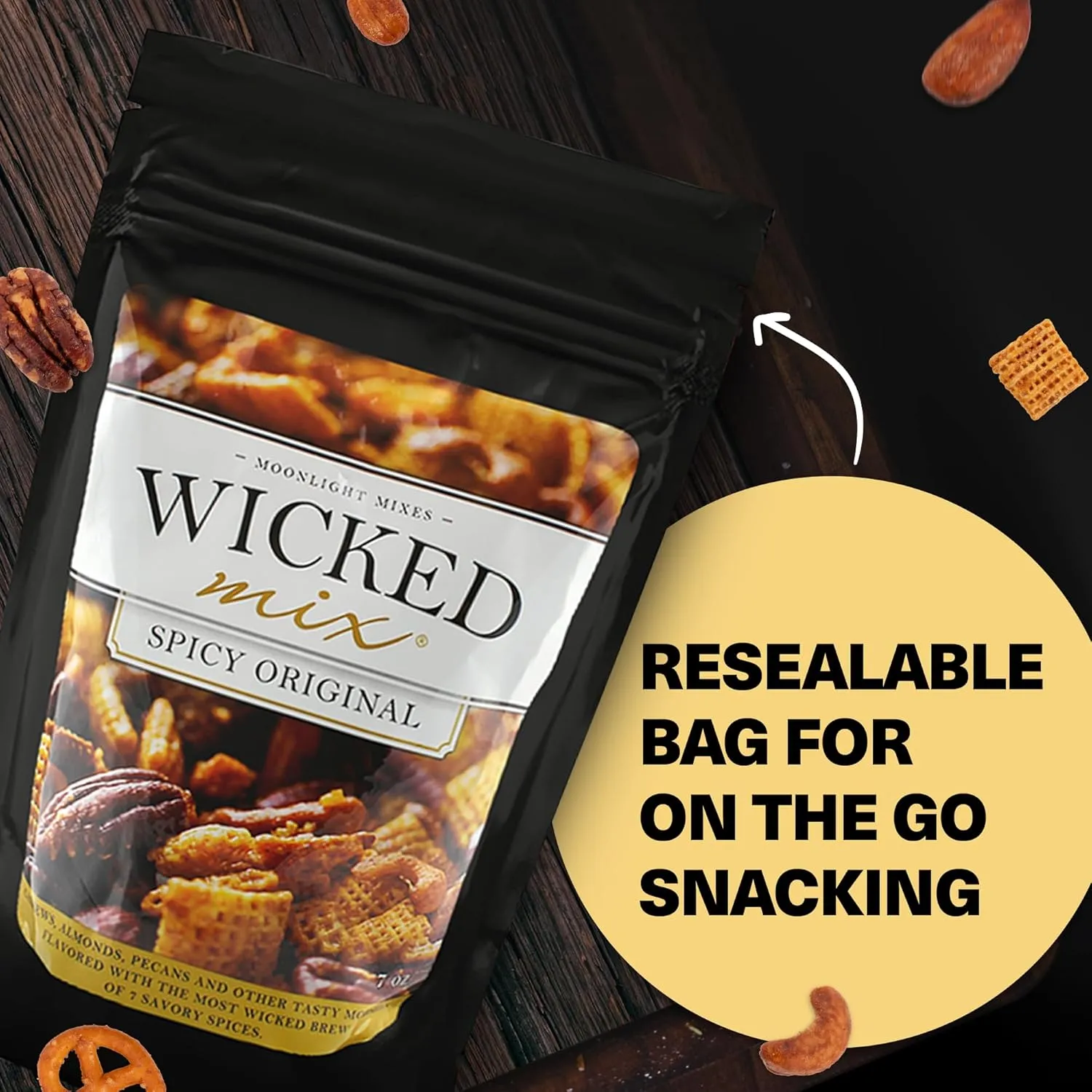 Wicked Mix Snack Mix with Mixed Nuts - Sweet and Salty Snacks Trail Mix Snack Packs with Almonds, Cashews, Pretzels, Pecans - Healthy Snacks Zero Trans Fat in Resealable Bag (Original Mix, Pack of 3)