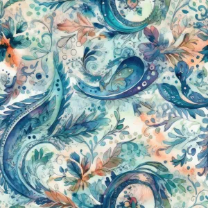 Wild Watercolor Paisleys Pattern #7 Fabric
