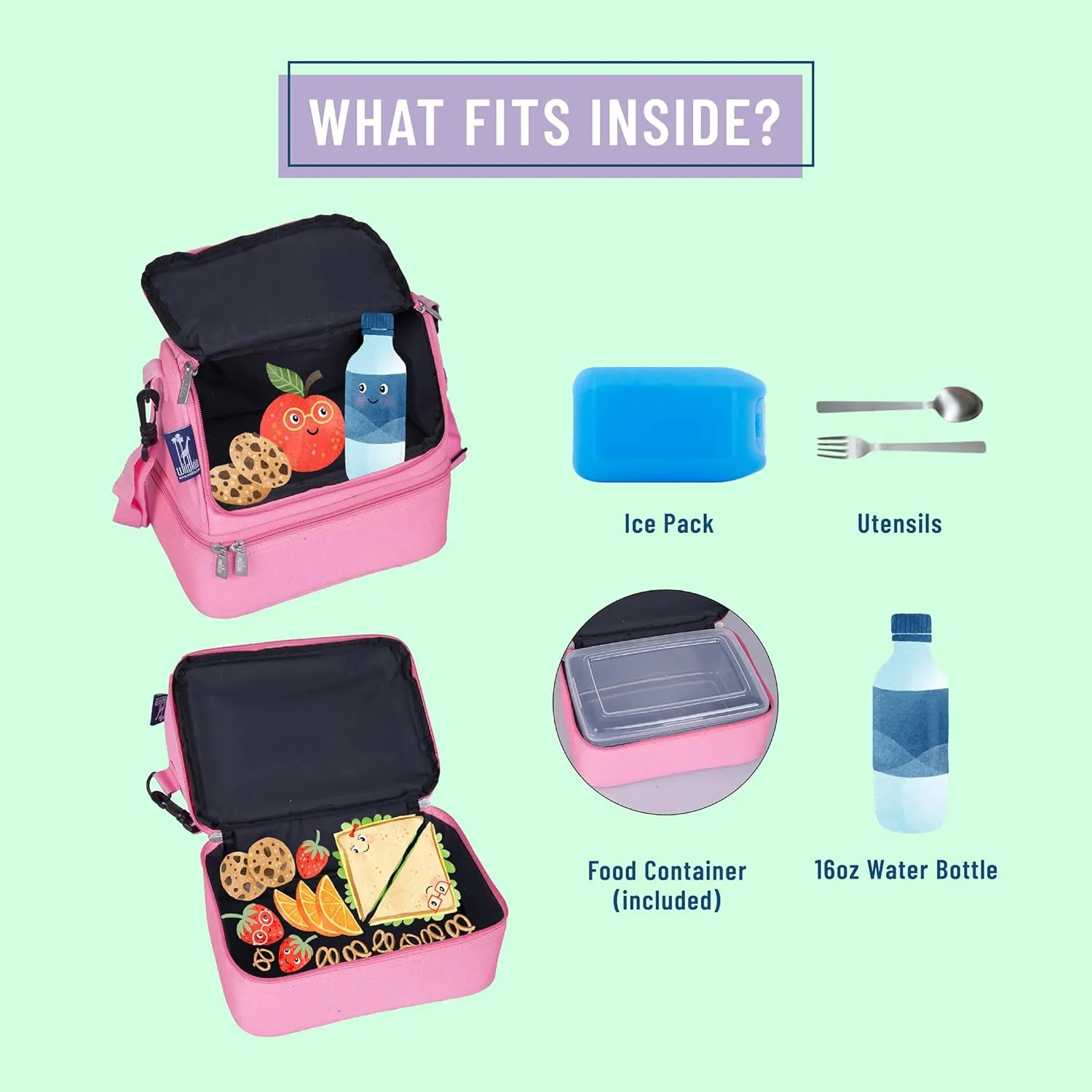 Wildkin Two Compartment Insulated Lunch Bag for Kids – School & Travel Ready - Flamingo Pink