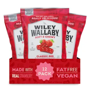 Wiley Wallaby Licorice 4 Ounce Classic Gourmet Soft & Chewy Australian Red Licorice Candy Twists, 12 Pack