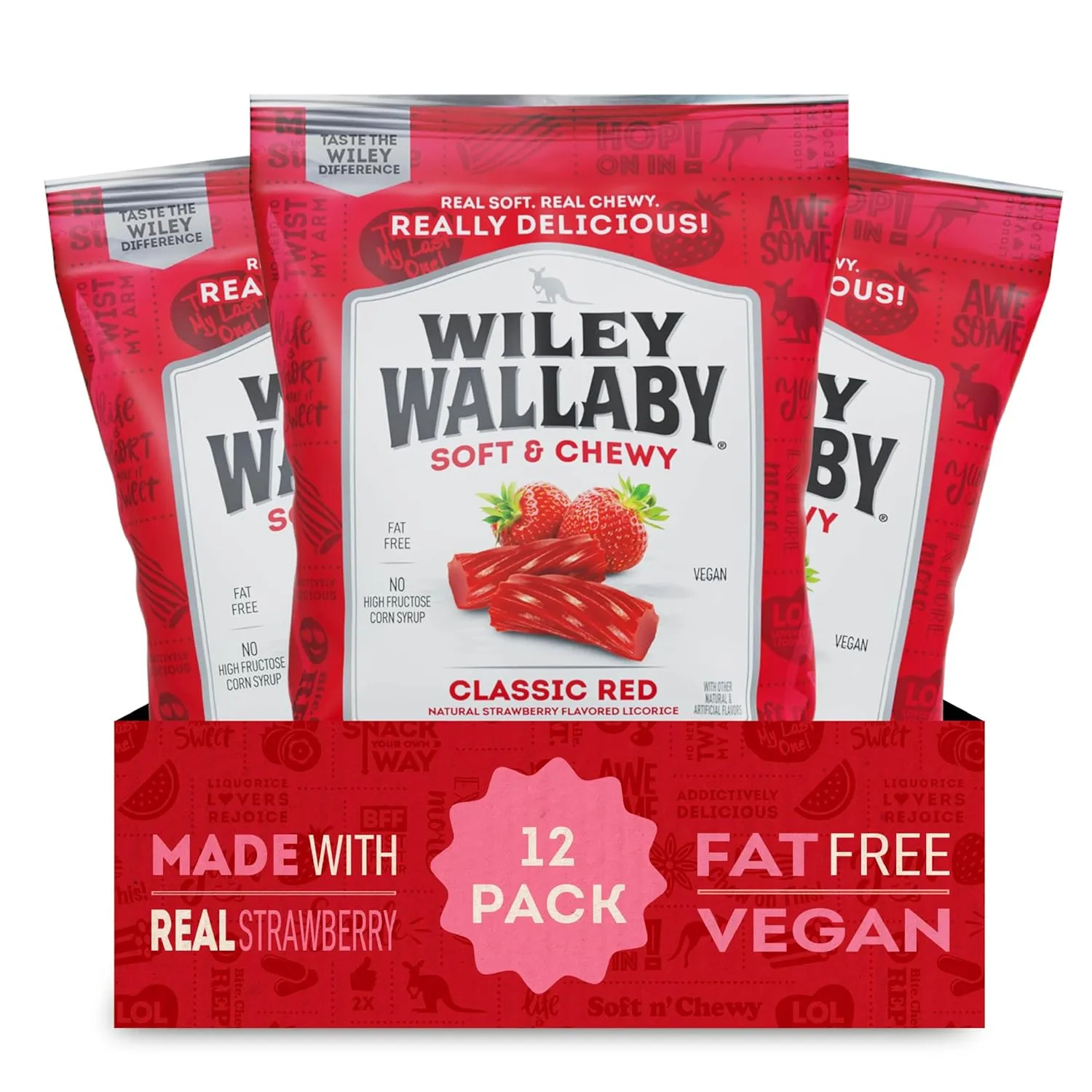 Wiley Wallaby Licorice 4 Ounce Classic Gourmet Soft & Chewy Australian Red Licorice Candy Twists, 12 Pack