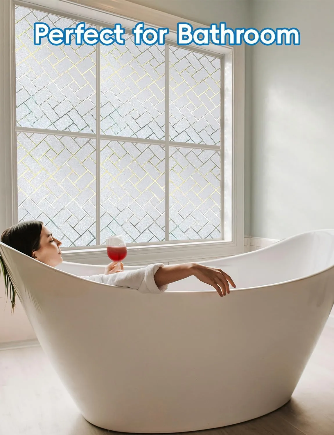 Window Privacy Film Frosted Glass Window Film Sun Blocking Window Tinting Film for Home, Static Clings Removable Frosting Bathroom Door Window Covering, 23.6 inch x 157.4 inch, White-grid