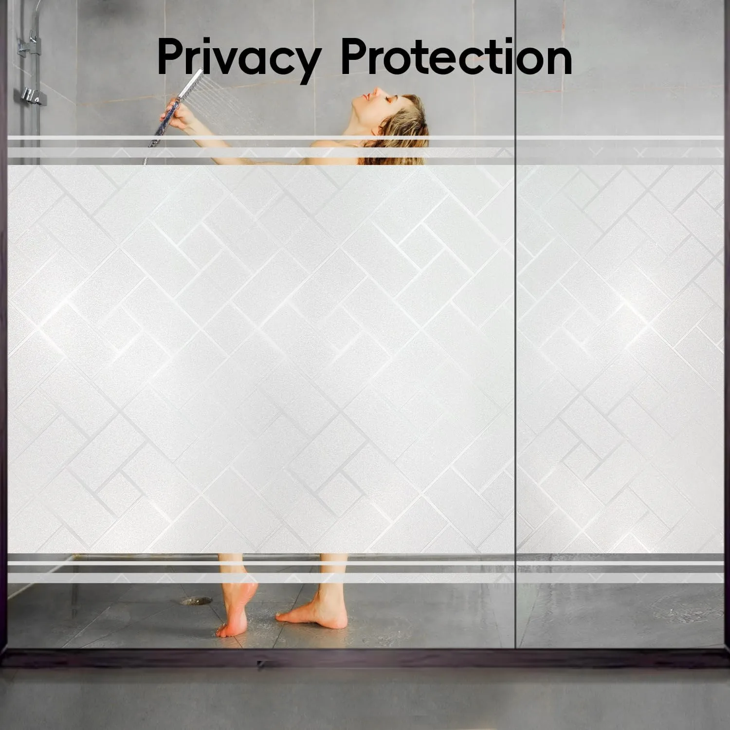 Window Privacy Film Frosted Glass Window Film Sun Blocking Window Tinting Film for Home, Static Clings Removable Frosting Bathroom Door Window Covering, 23.6 inch x 157.4 inch, White-grid