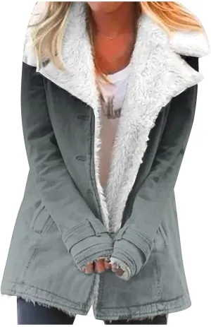 Winter Clothes for Women 2023 Long Sleve Button Down Fuzzy Fleece Sherpa Jackets Gardient Print Plush Warm Coat with Pockets
