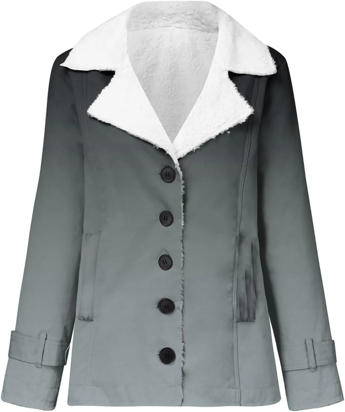 Winter Clothes for Women 2023 Long Sleve Button Down Fuzzy Fleece Sherpa Jackets Gardient Print Plush Warm Coat with Pockets