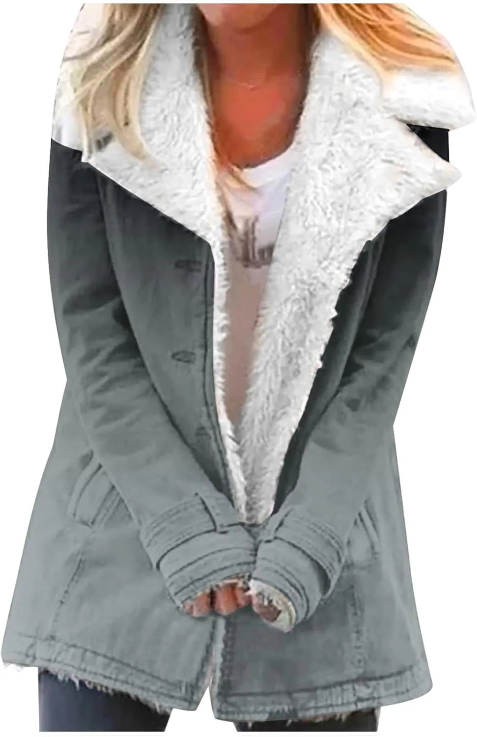 Winter Clothes for Women 2023 Long Sleve Button Down Fuzzy Fleece Sherpa Jackets Gardient Print Plush Warm Coat with Pockets