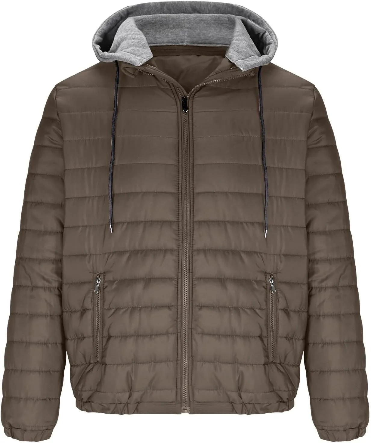 Winter Puffer Jacket for Men Windproof Lightweight Full Zip Hooded Puffy Jackets Quilted Thicken Insulated Down Coats