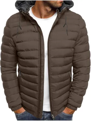 Winter Puffer Jacket for Men Windproof Lightweight Full Zip Hooded Puffy Jackets Quilted Thicken Insulated Down Coats