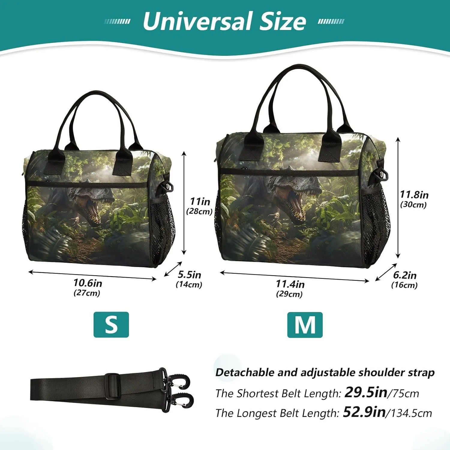 Women Cooler Bags Lunch Bag Reusable Insulated Lunch Bags Dinosaur Bush 2 Crossbody with Shoulder Strap Adults S