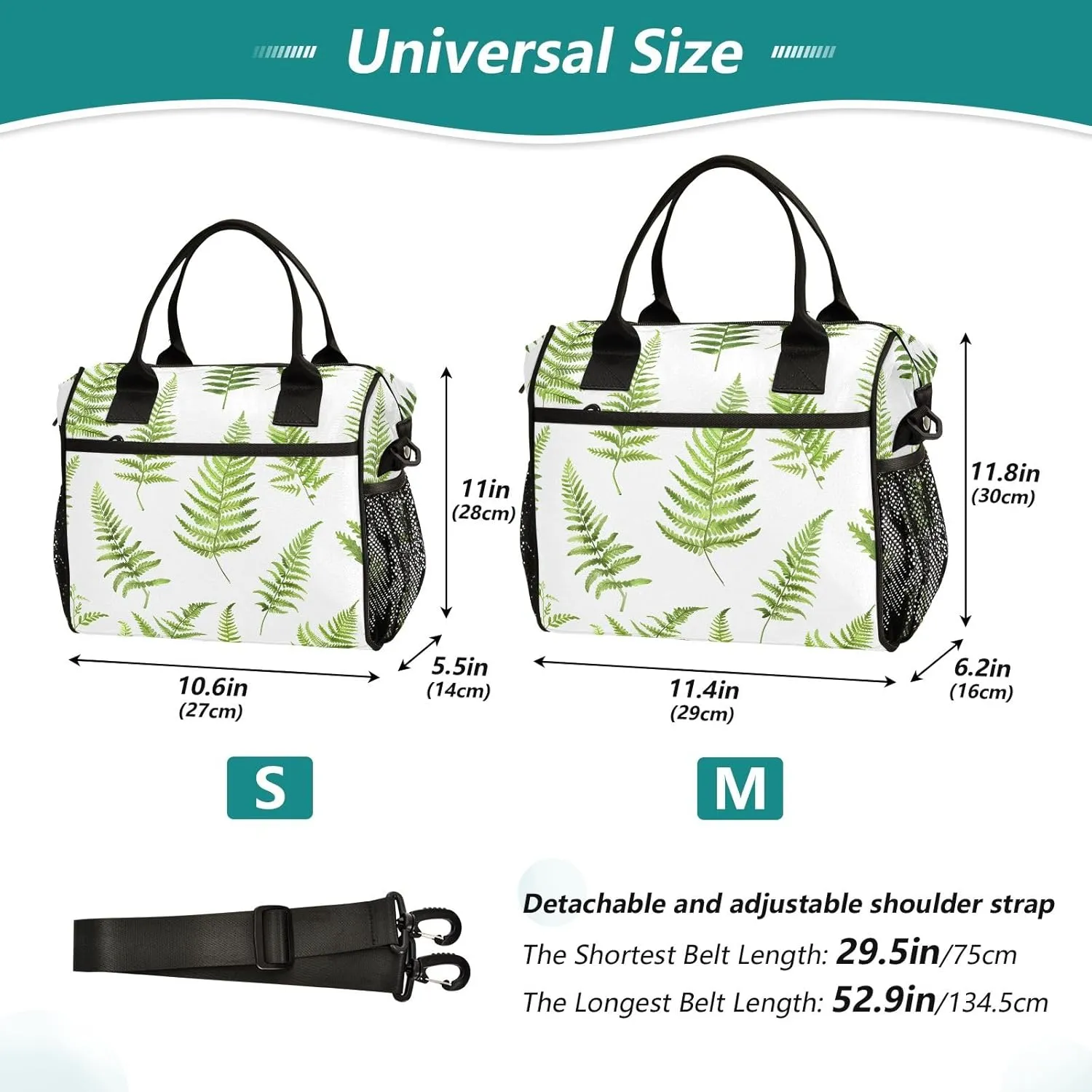 Women Cooler Bags Lunch Bag Reusable Insulated Lunch Bags Fern Pteridophyte Crossbody with Shoulder Strap Adults S
