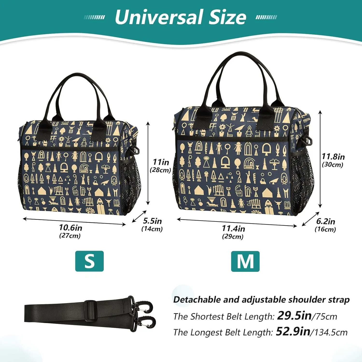 Women Cooler Bags Lunch Bag Reusable Insulated Lunch Bags Hieroglyphic Pictograph Crossbody with Shoulder Strap Adults S