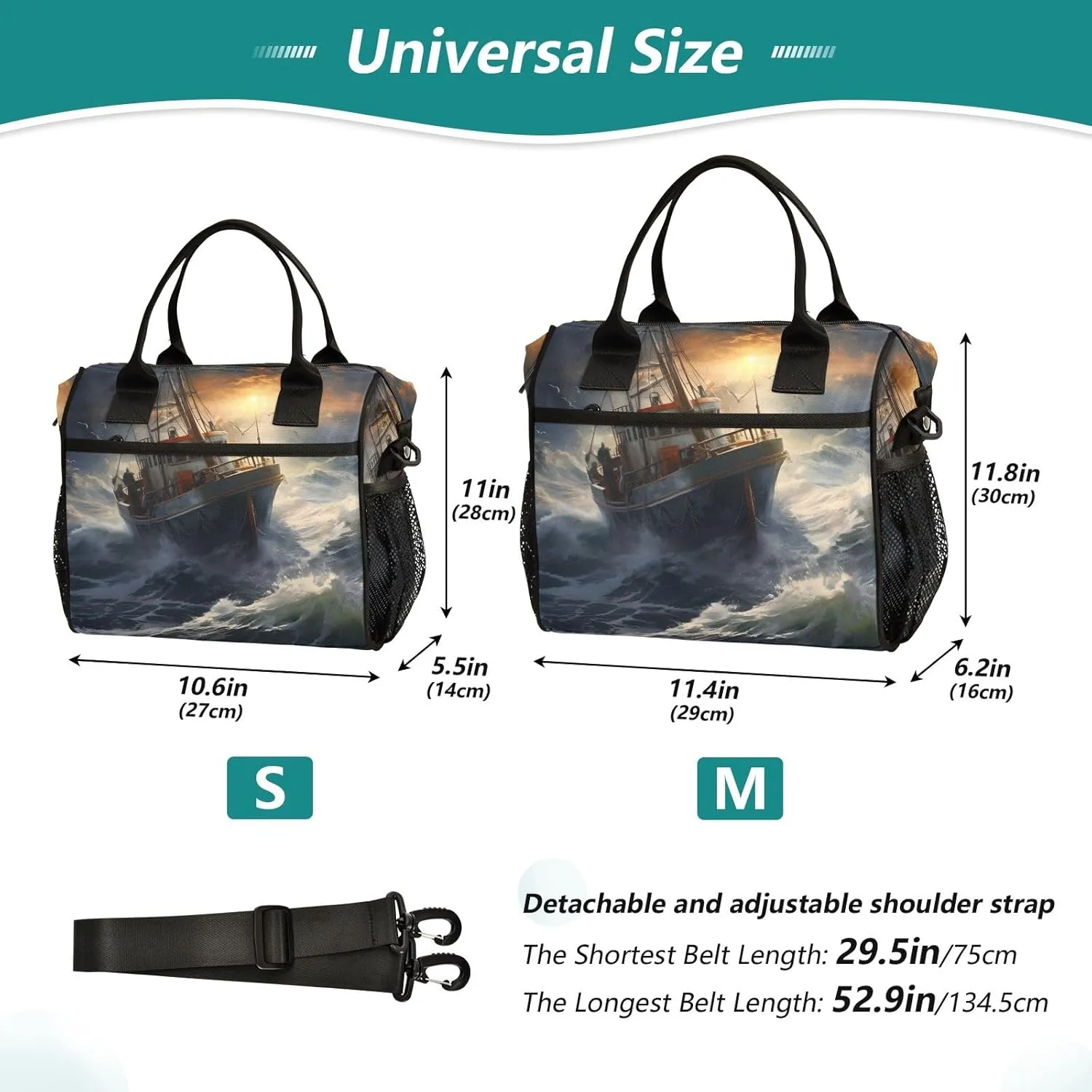 Women Cooler Bags Lunch Bag Reusable Insulated Lunch Bags Shipwreck 2 Crossbody with Shoulder Strap Adults S