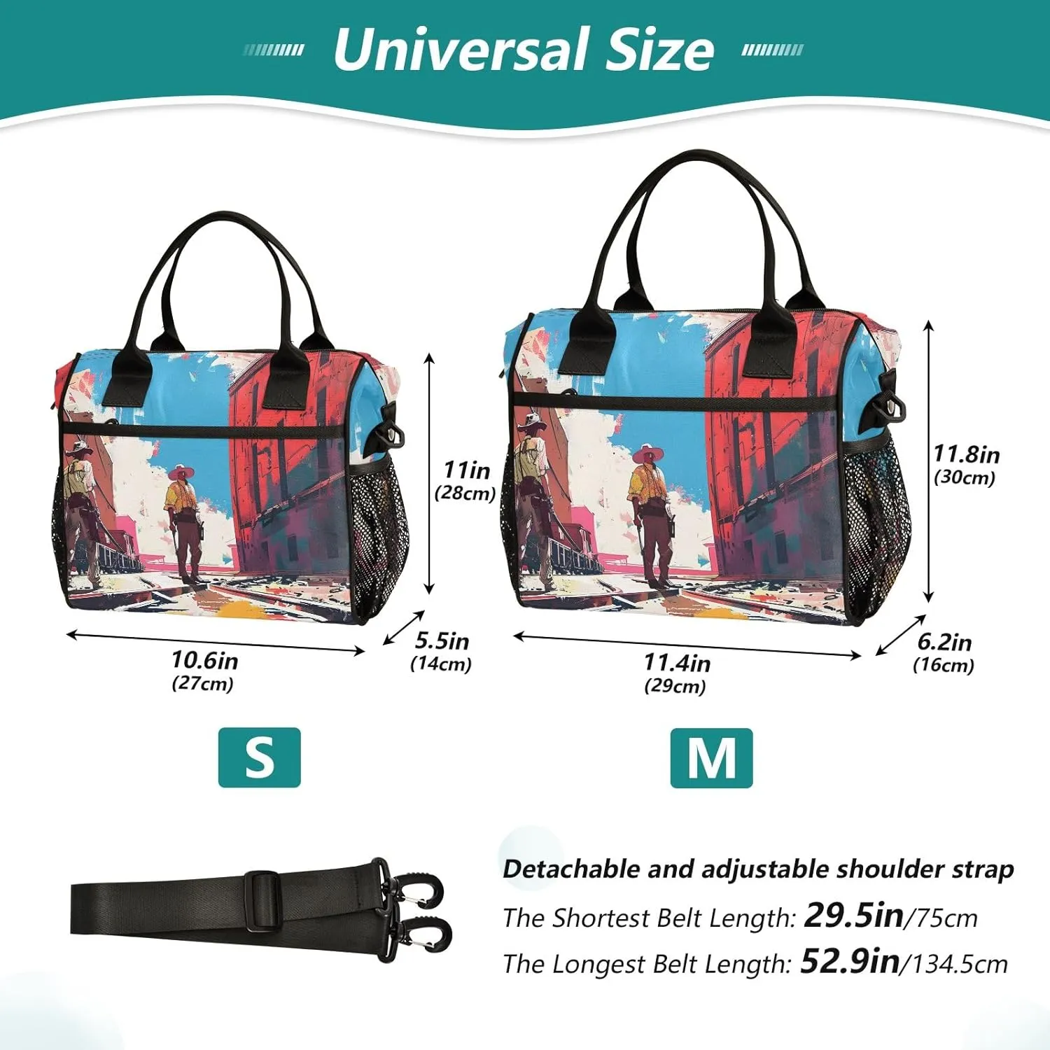 Women Cooler Bags Lunch Bag Reusable Insulated Lunch Bags Western Railroad Crossbody with Shoulder Strap Adults S