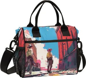 Women Cooler Bags Lunch Bag Reusable Insulated Lunch Bags Western Railroad Crossbody with Shoulder Strap Adults S