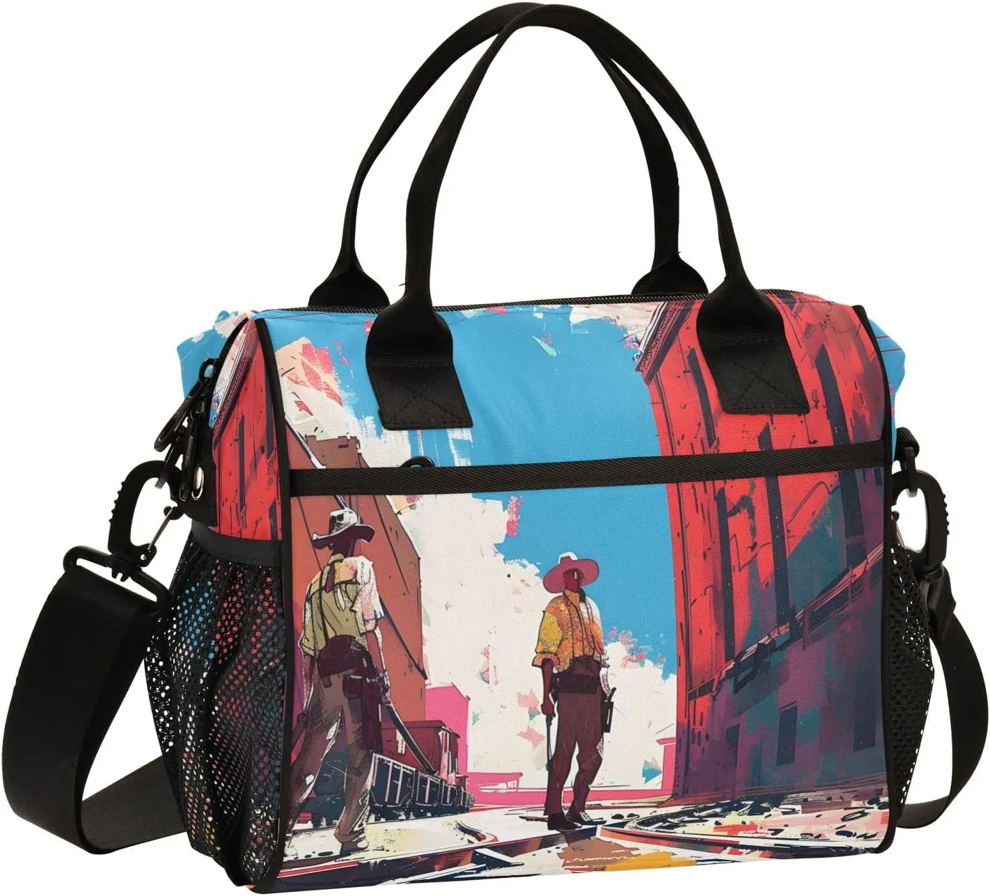 Women Cooler Bags Lunch Bag Reusable Insulated Lunch Bags Western Railroad Crossbody with Shoulder Strap Adults S