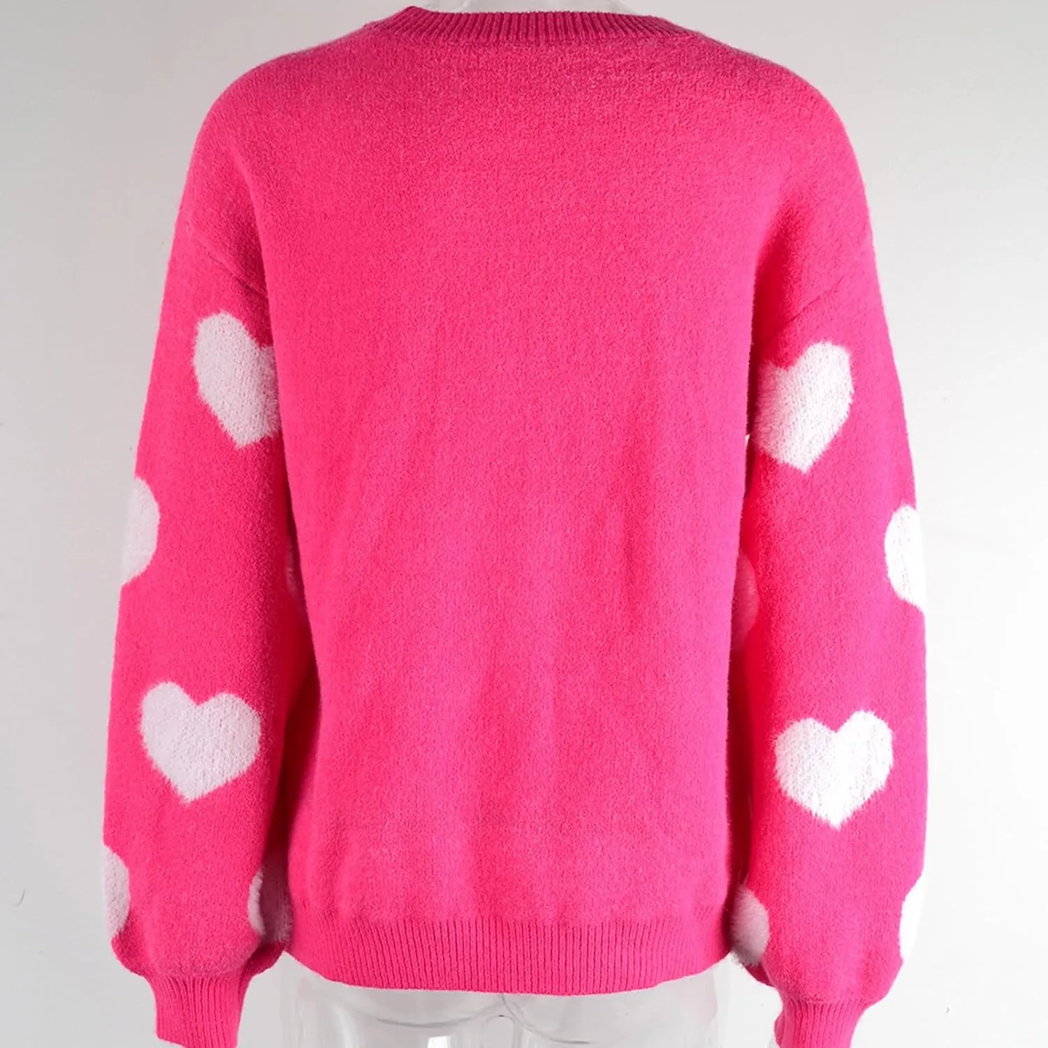 Women Crewneck Long Sleeve Sweaters Casual Loose Comfy Fuzzy Knit Chunky Warm Pullover Cute Heart Graphic Sweater Top