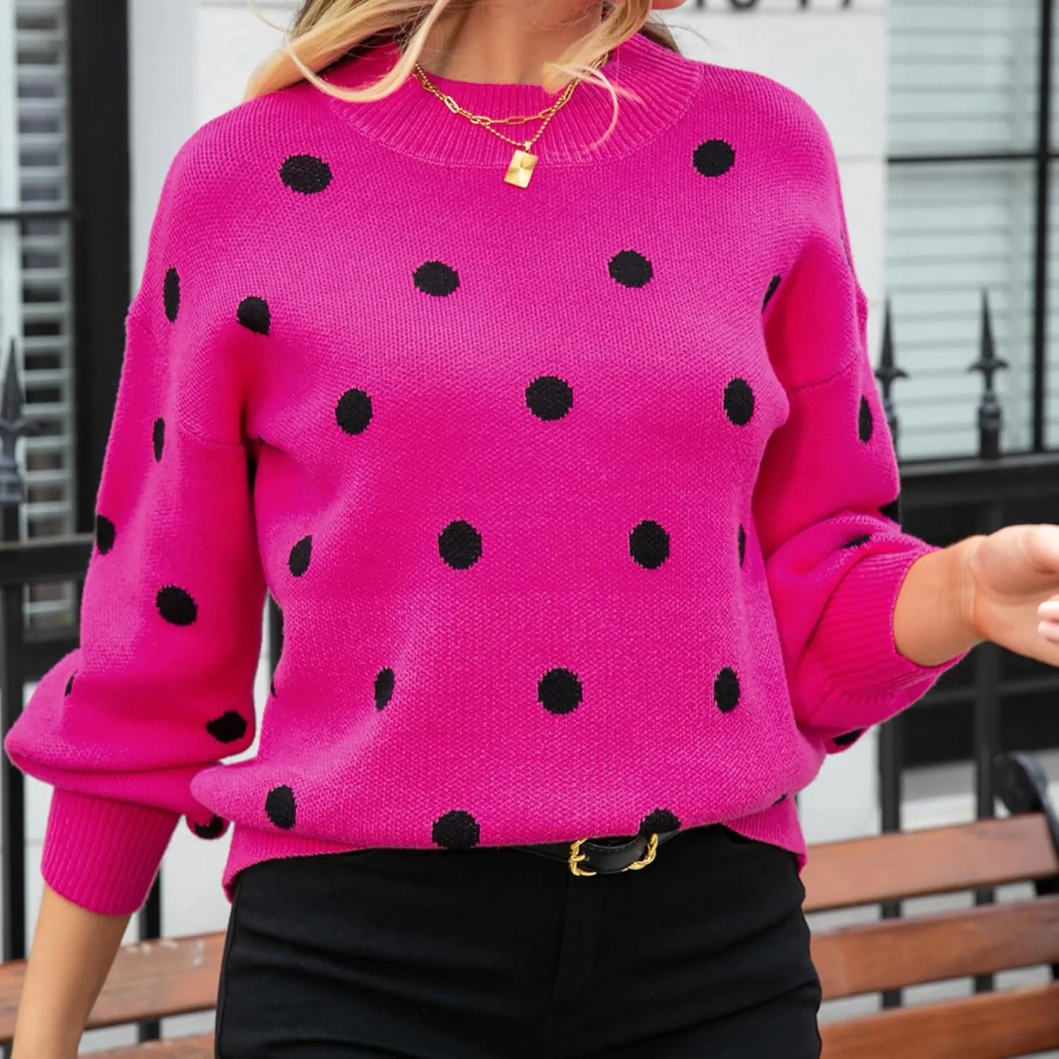 Women Crewneck Long Sleeve Sweaters Casual Loose Comfy Fuzzy Knit Chunky Warm Pullover Cute Heart Graphic Sweater Top