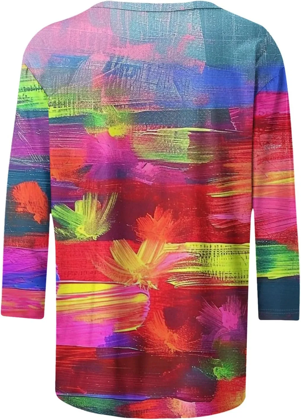 Women Fashion Printed T Shirt 3/4 Sleeves Round Neck Casual Tops Blouse Gradient Color Block Tunics T-Shirts