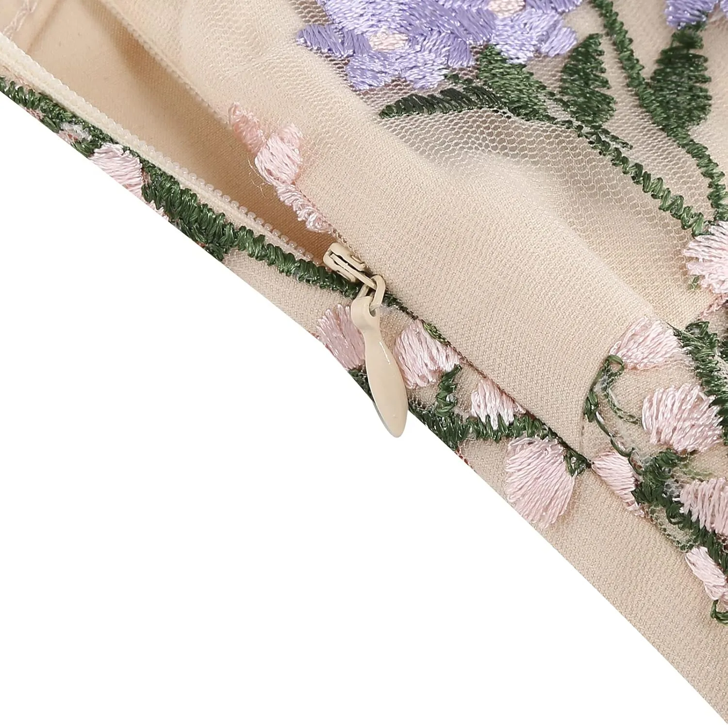 Women Keyhole Floral Embroidery Dress Sheer Mesh Illusion Vintage Cocktail Swing Dress Wedding Party Prom Tulle Evening Dress